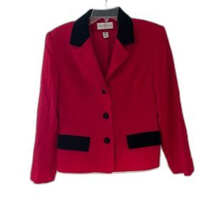 Vintage First Issue Red & Black 100% Wool Blazer by Liz Claiborne Made in USA 6